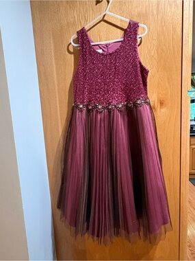 Bonnie Jean Girls' Plum Lace & Tulle Formal Dress